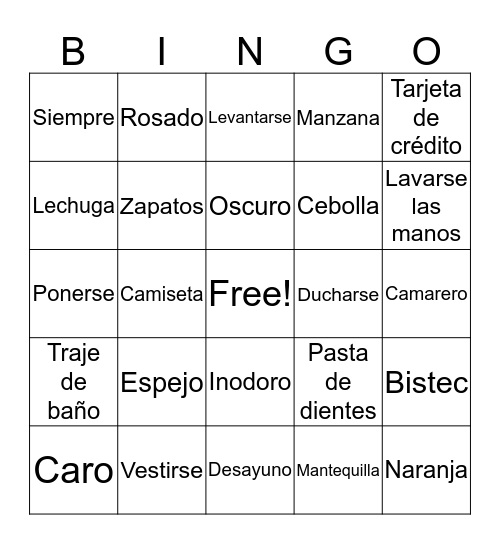 Sp2 Repaso de vocabulario 1 Bingo Card