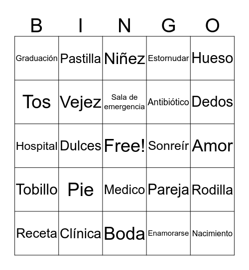 Sp2 Repaso de vocabulario 2 Bingo Card