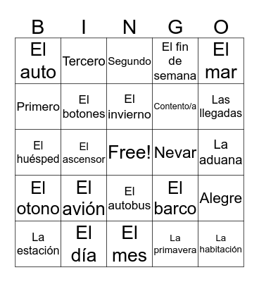 Descubre 1 Chapter 5 Vocabulary Bingo Card
