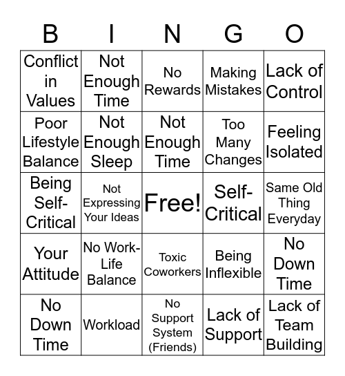 Burnout - Factors Bingo Card