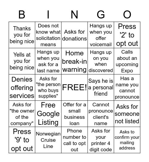 Solicitor Bingo Card