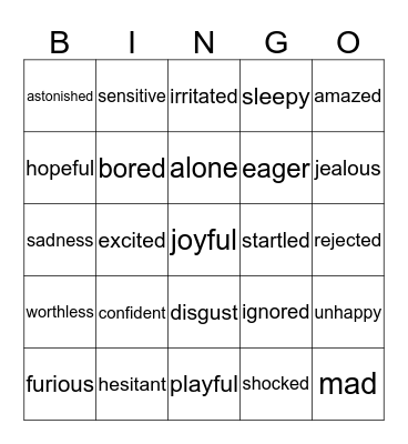 emotions Bingo Card