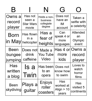 Human Bingo Card