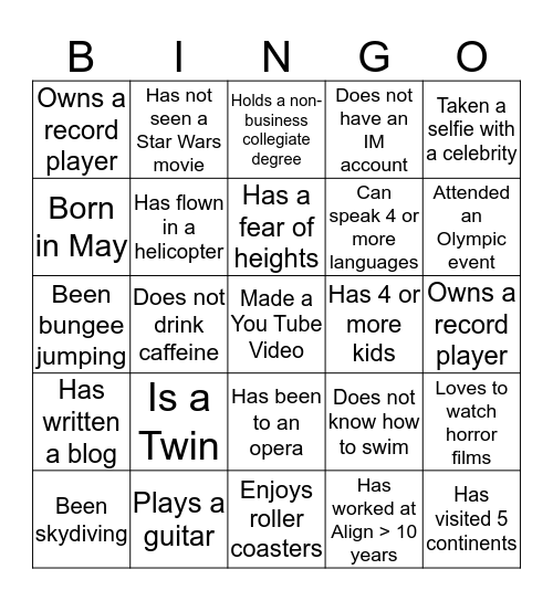 Human Bingo Card