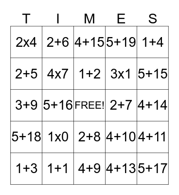 Multiplication Bingo Card