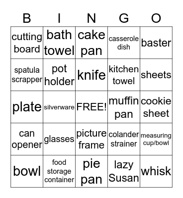 Kate's Wedding Shower Bingo Card