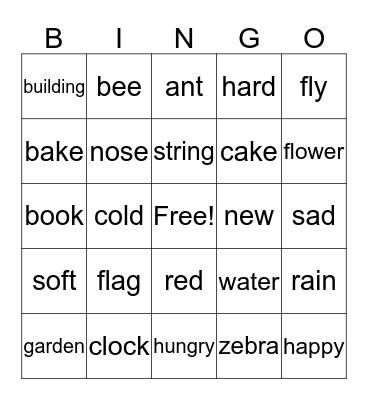 ENGLISH BINGO Card