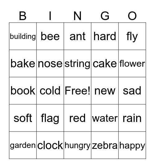 ENGLISH BINGO Card