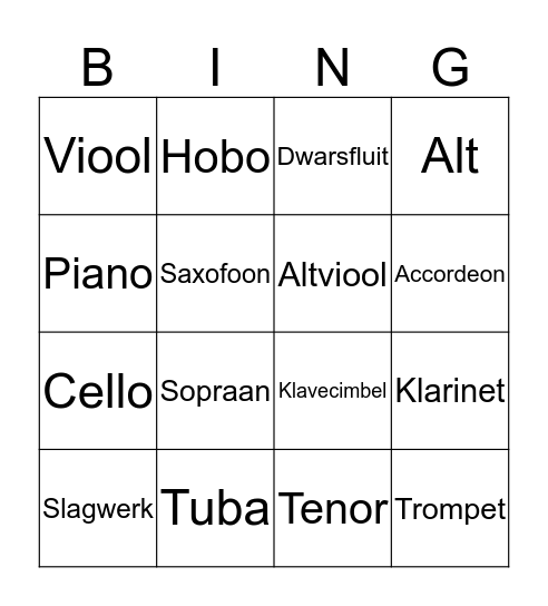 Instrumenten Bingo Card