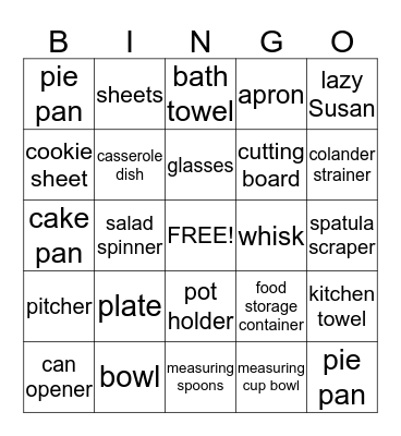 Kate's Wedding Shower Bingo Card