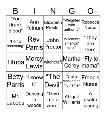 Crucible Act 1 Bingo Card