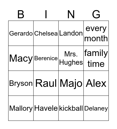 Family 18- 19 Bingo Card