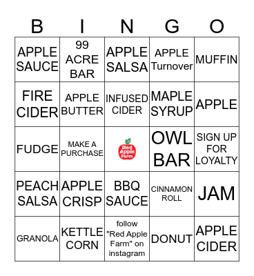 Red Apple Farm Market Bingo Card