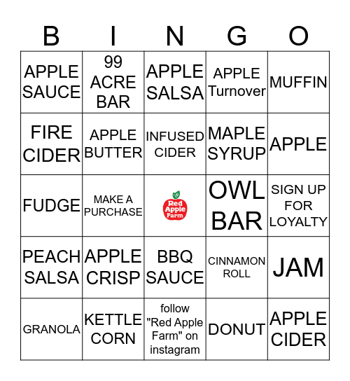 Red Apple Farm Market Bingo Card