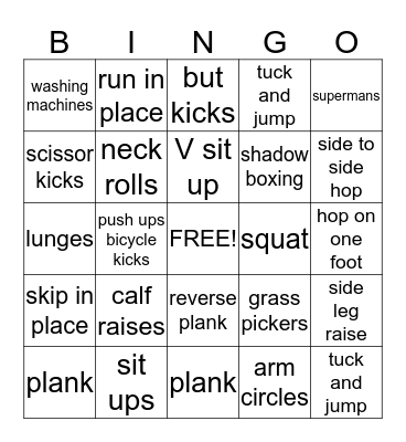 Finess BINGO Card