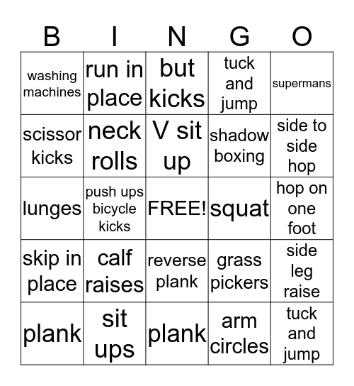 Finess BINGO Card