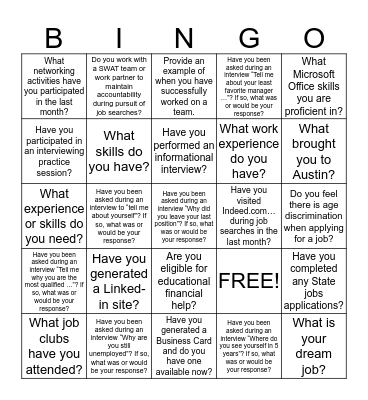 Job Search Bingo Card