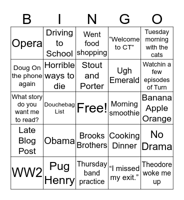 Pete Gillies Bingo Card