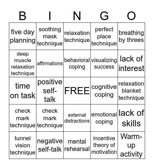 Managing Stress and Procrastination Bingo Card