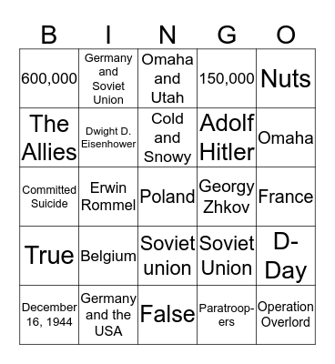 Battle of the Bulge Bingo Card