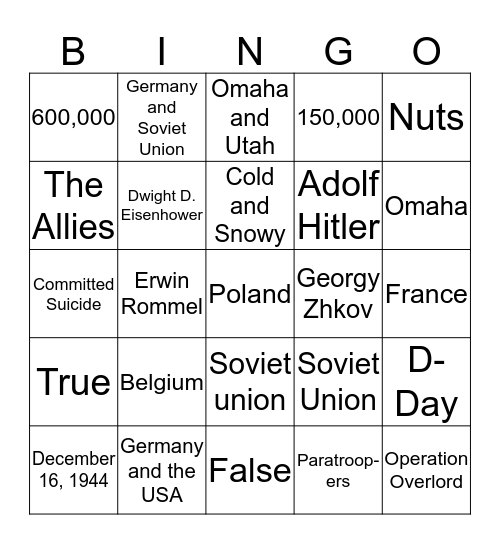 Battle of the Bulge Bingo Card