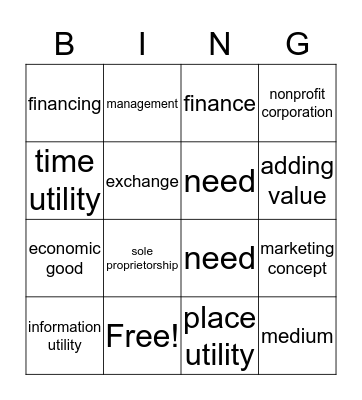 Chapter 2-3 marketing Bingo Card