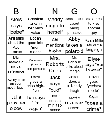 Senior Bingo Night!  Bingo Card