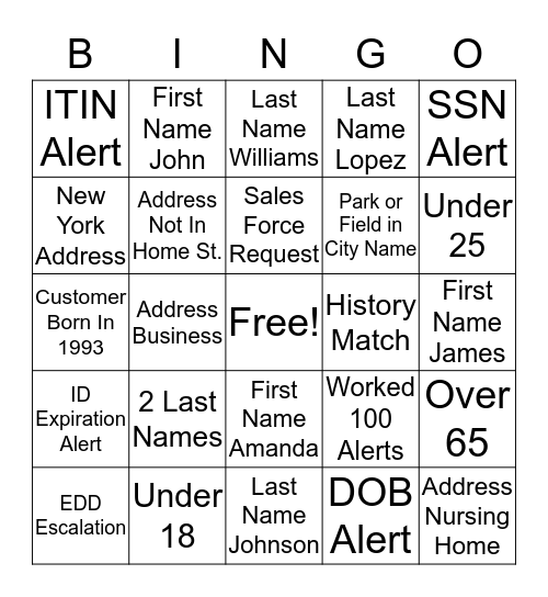Untitled Bingo Card