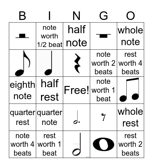 Music Note and Rest Bingo Card