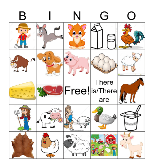The farm, its animals, and their products Bingo Card