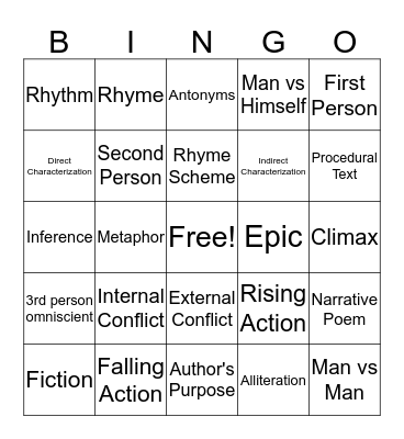 STAAR Literary  Bingo Card