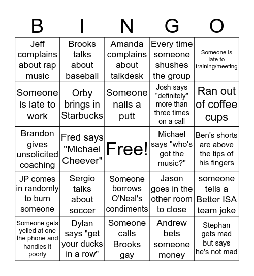 ISA Bingo Card