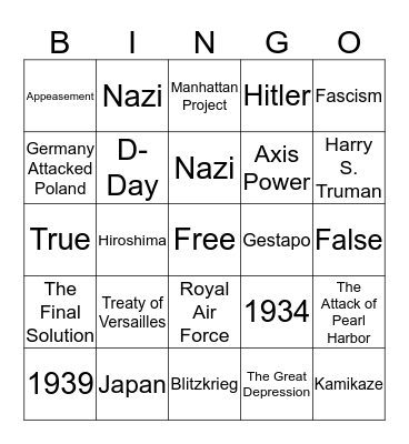 Test #4 Bingo Card