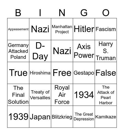 Test #4 Bingo Card