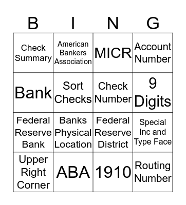 ABA Number Bingo Card
