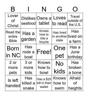 Find Someone who has... Bingo Card