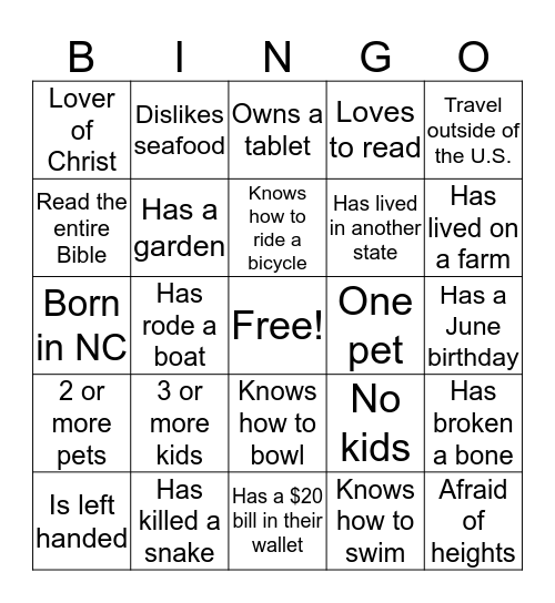 Find Someone who has... Bingo Card