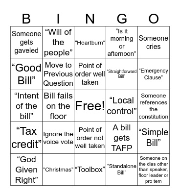 #MOLeg Bingo Card