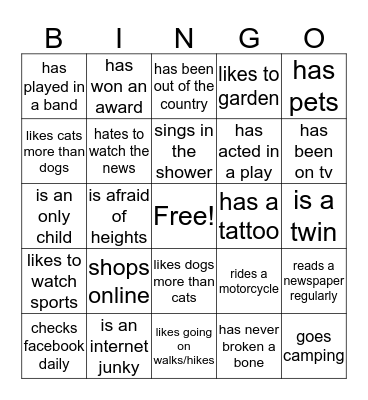Get To Know You BINGO! Bingo Card