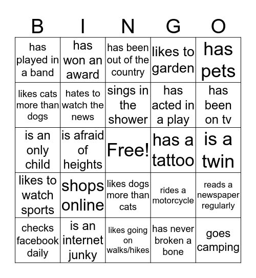 Get To Know You BINGO! Bingo Card