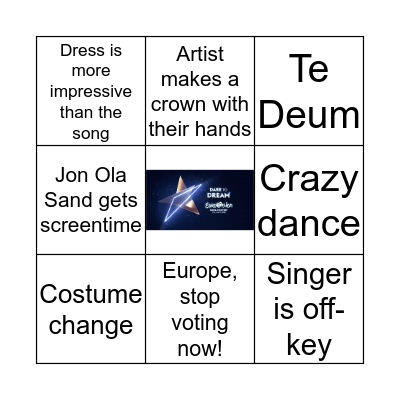 Eurovision Bingo; Grand Final Bingo Card