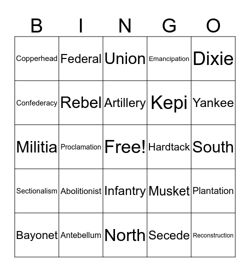 Civil War  Bingo Card