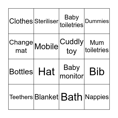 BABY GIFT BINGO Card