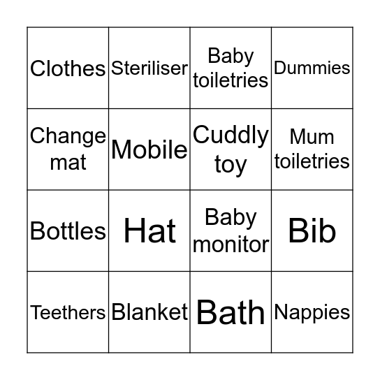 BABY GIFT BINGO Card