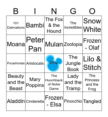 DISNEY MINGO Bingo Card