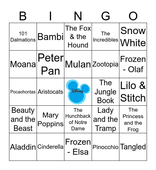 DISNEY MINGO Bingo Card