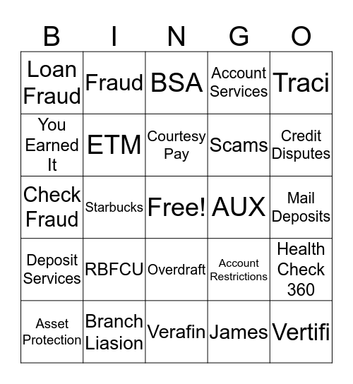Account Services Bingo Card