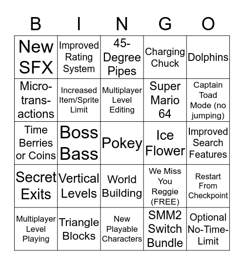 Super Mario Maker 2 BINGO Card