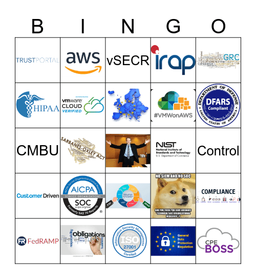 VMware Compliance & Privacy Summit Bingo Card