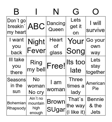 Guess The Song  Bingo Card